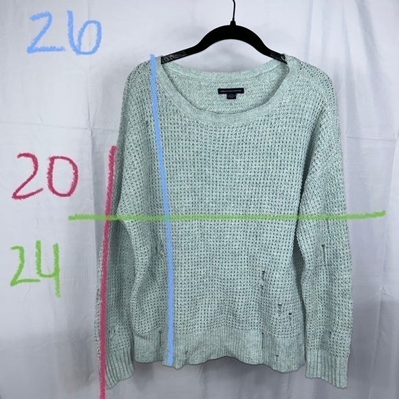 American Eagle Sweater Waffle Knit Distressed Long Sleeve Crewneck Pullover Top - Picture 11 of 11